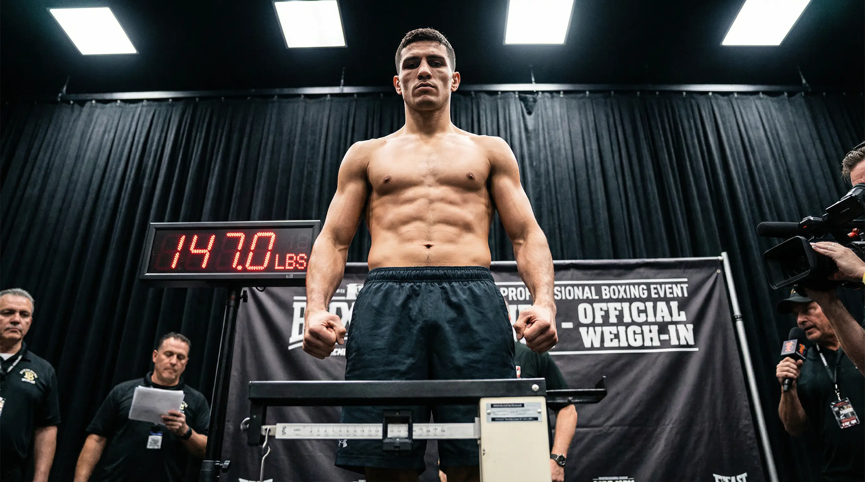 Boxen Gewichtsklassen: Boxer unterschiedlicher Gewichtsklassen nebeneinander im Boxring