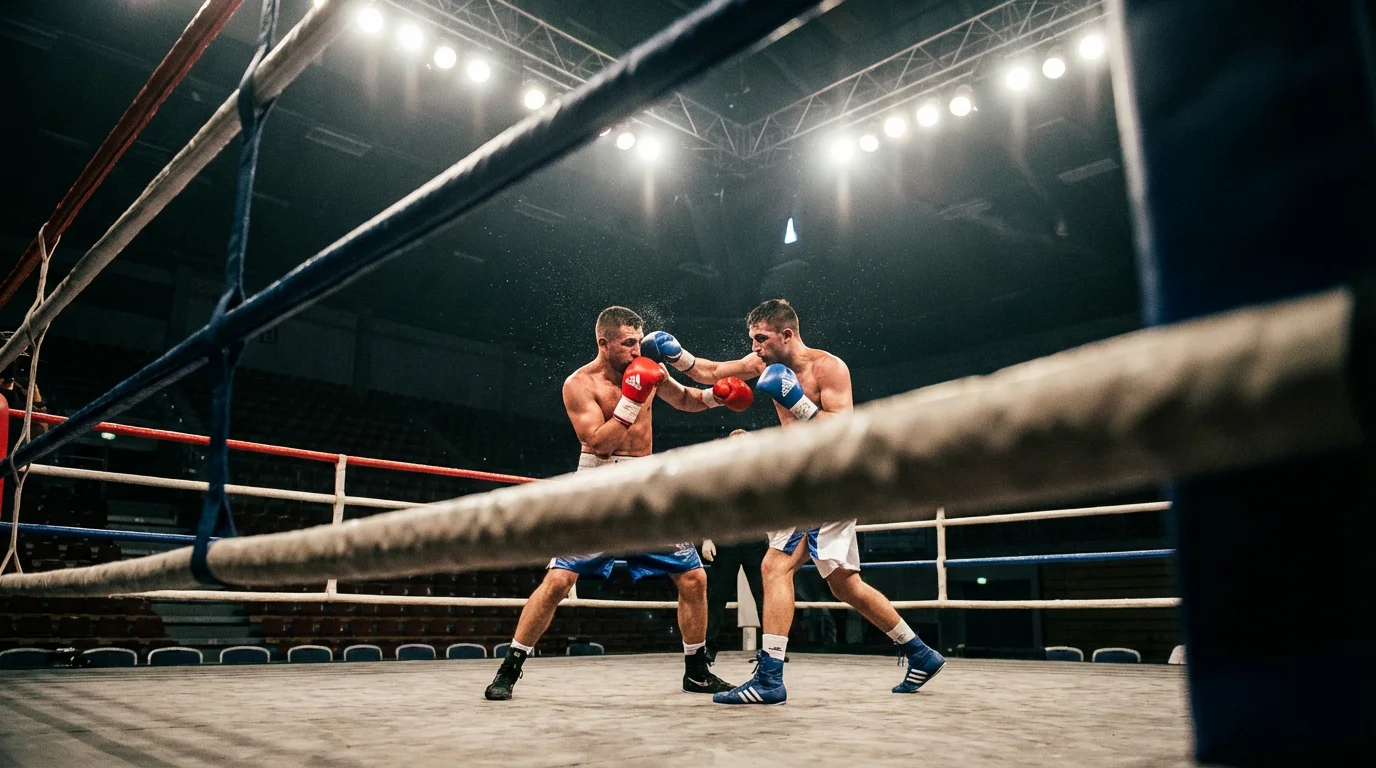 Boxen Livewetten Strategie: Boxer im Ring während eines laufenden Kampfes