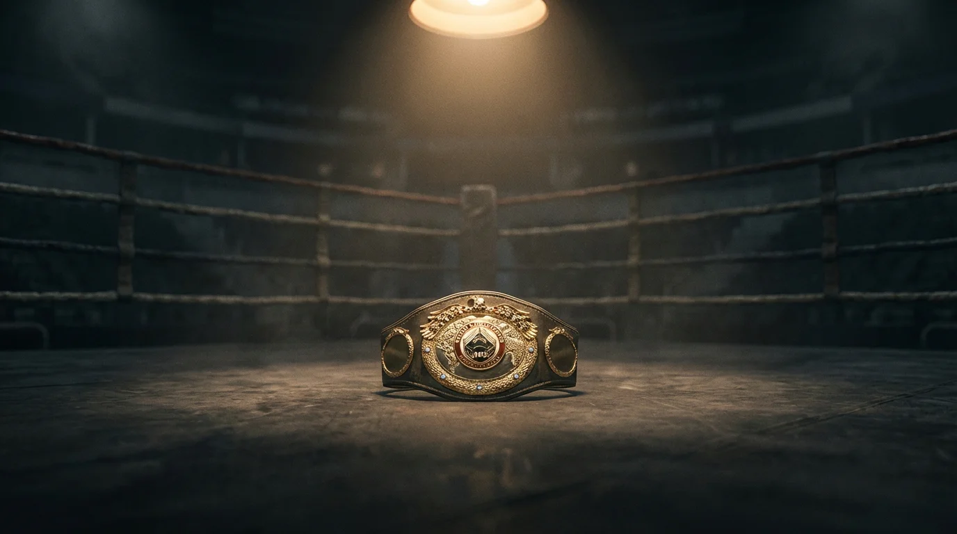 Boxen WM Wetten: Weltmeistergürtel auf dem Ringtuch vor einem Titelkampf