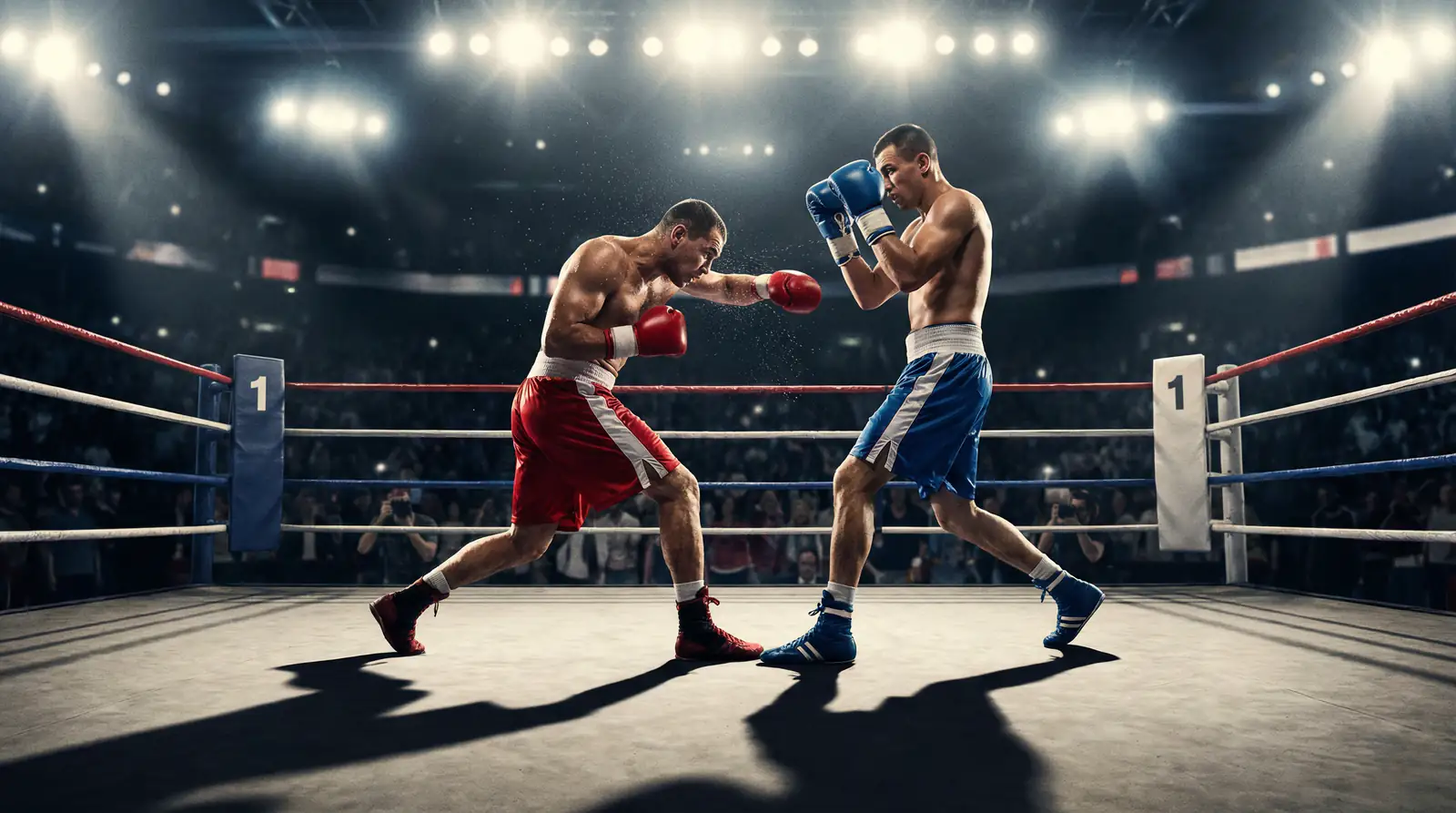 Zwei Boxer mit kontrastierenden Kampfstilen im Ring – Kampfstile Boxen